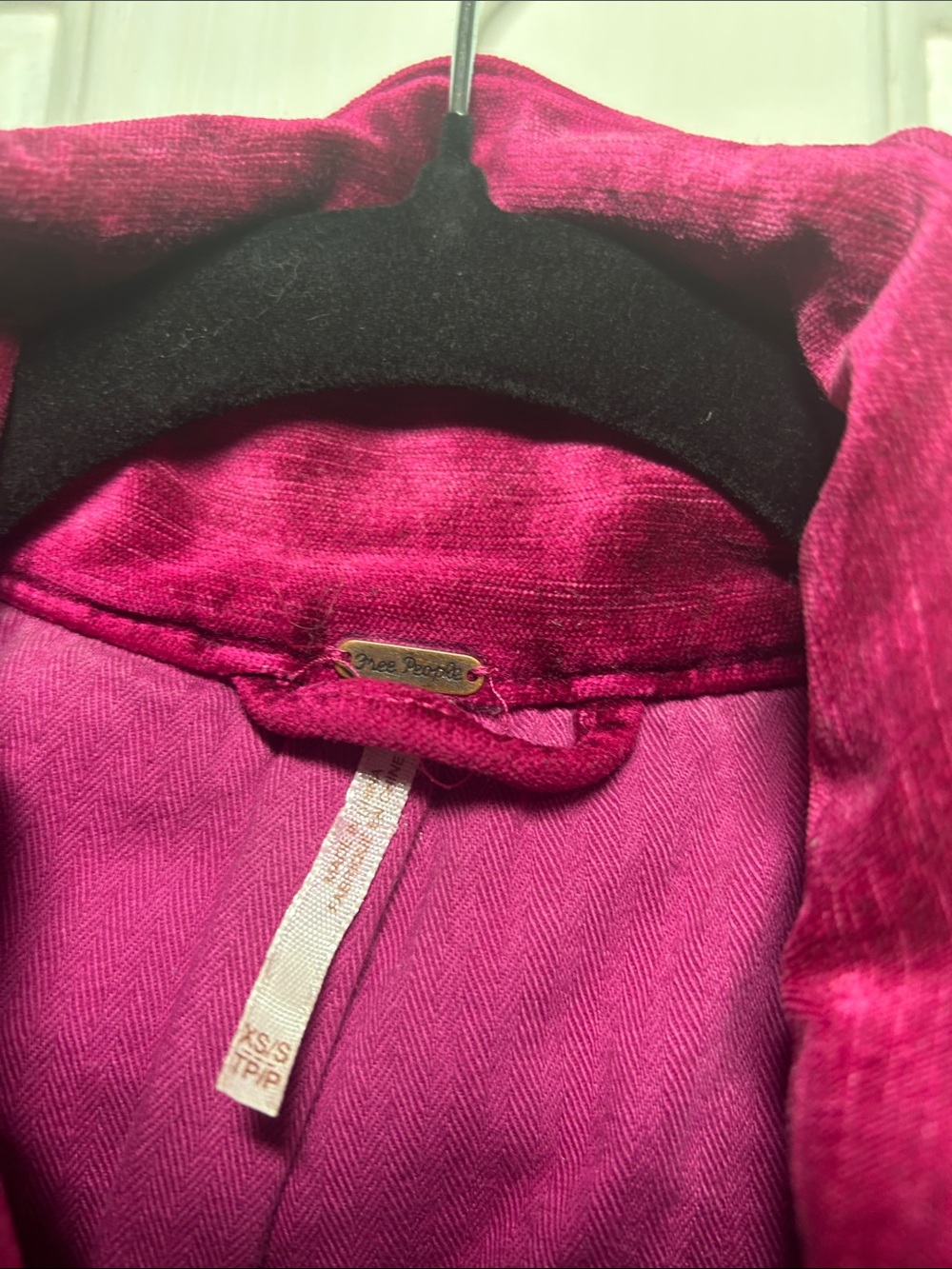 Free People Velvet Trucker Jacket - Magenta, Size XS/S - Picture 2 of 11